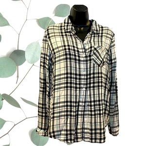Lightweight flannel-type plaid shirt with blue accents